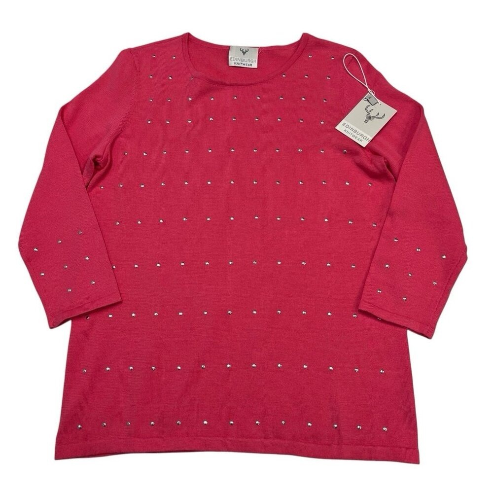Edinburgh Knitwear Sweater Size M Pink Studded Pullover Womens M Office‎ Mature